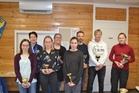 Yhteiskuvassa seuratoimijat Taija Jussila vas., Merja Kero, Johanna Eurajoki, Lina Granström, Kiia Hyrsylä, valmentajat Jukka Vihtkari sekä Teemu Uronen ja vuoden urheilija Elina Kostiainen.